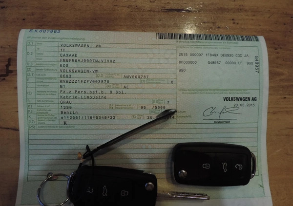 Volkswagen Eos cena 43777 przebieg: 97665, rok produkcji 2015 z Płońsk małe 781